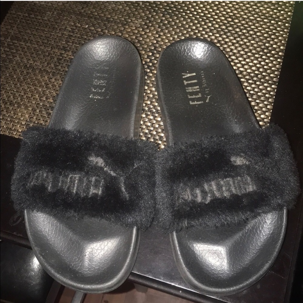 Puma Fenty by Rihanna Black Furry Slides